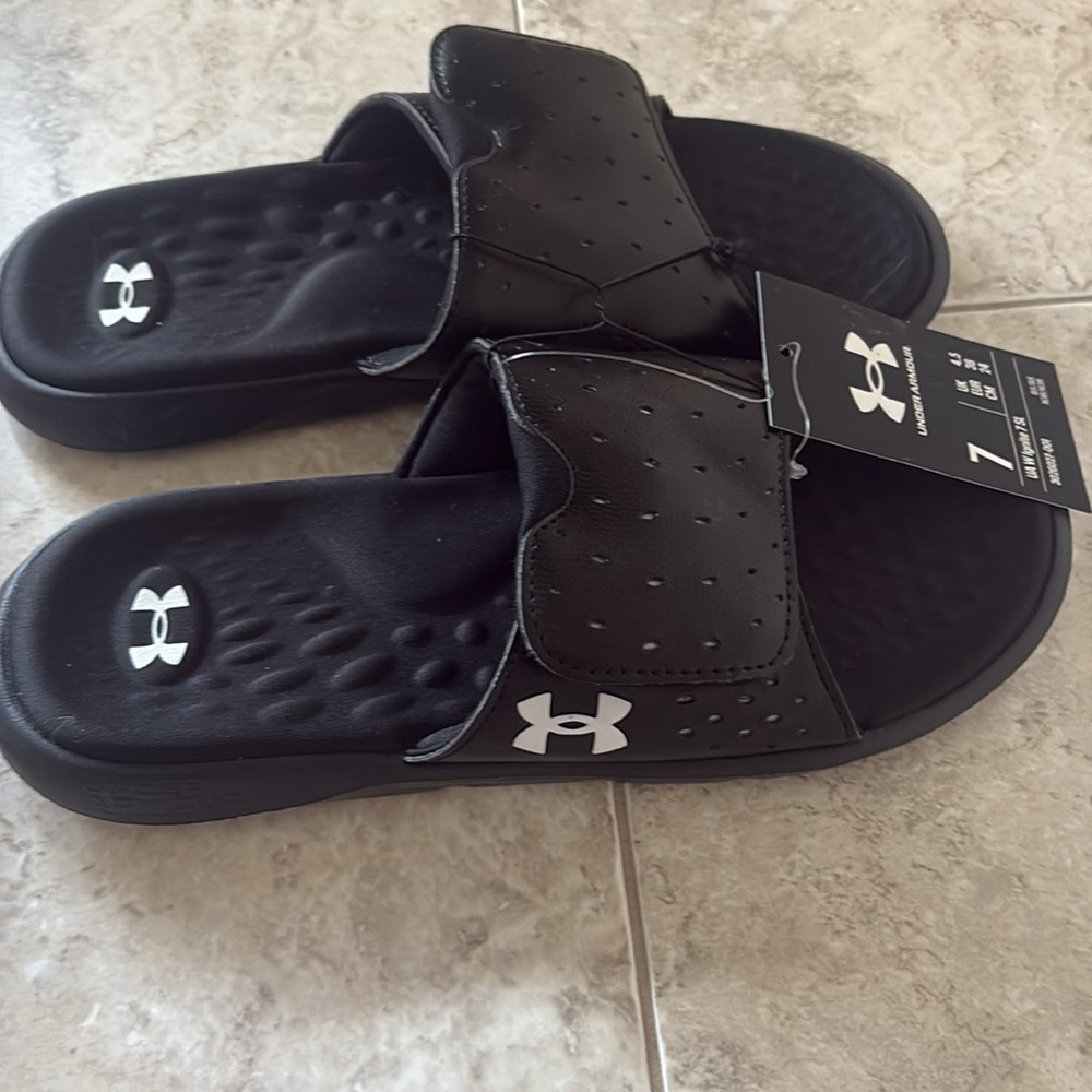 Under Armour Black Slide Sandals with Logo - Picture 2 of 4